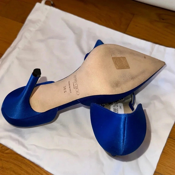Jimmy Choo Blue Satin Crystal Embellished D'ORSAY Heels Pump US 8.5 / 38.5 - Picture 5 of 6
